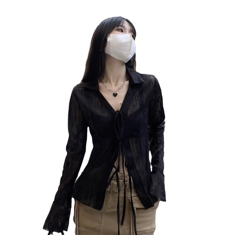 Summer Cardigan Semi See-through Chiffon Lace-up Air Conditioning Shirt