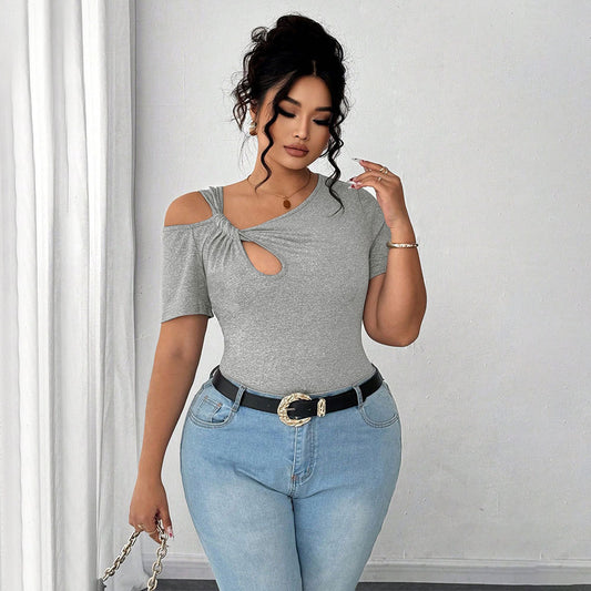 Simple Twist Design Irregular Short T-shirt