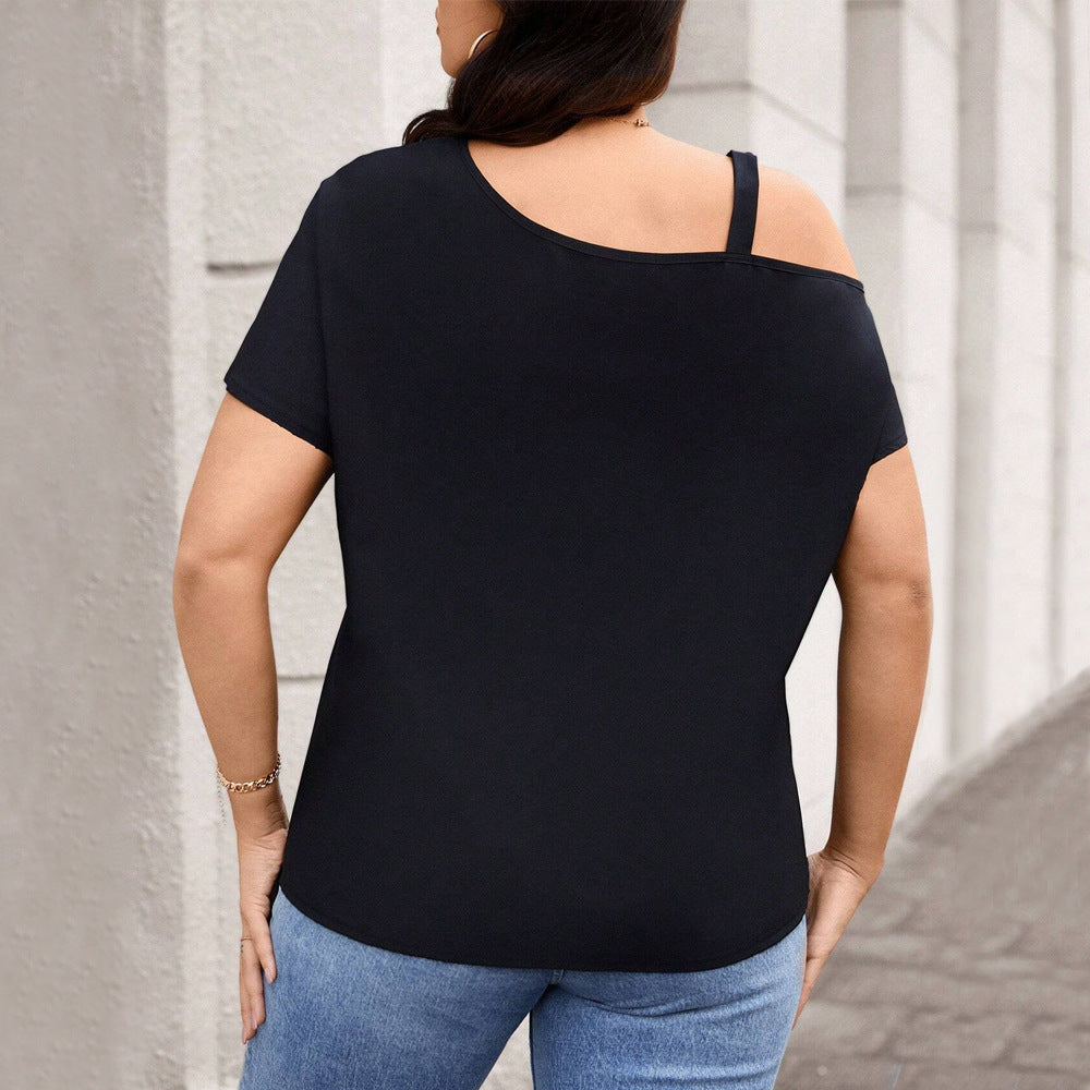 Temperament Single Shoulder Button T-shirt Solid Color Slimming Top