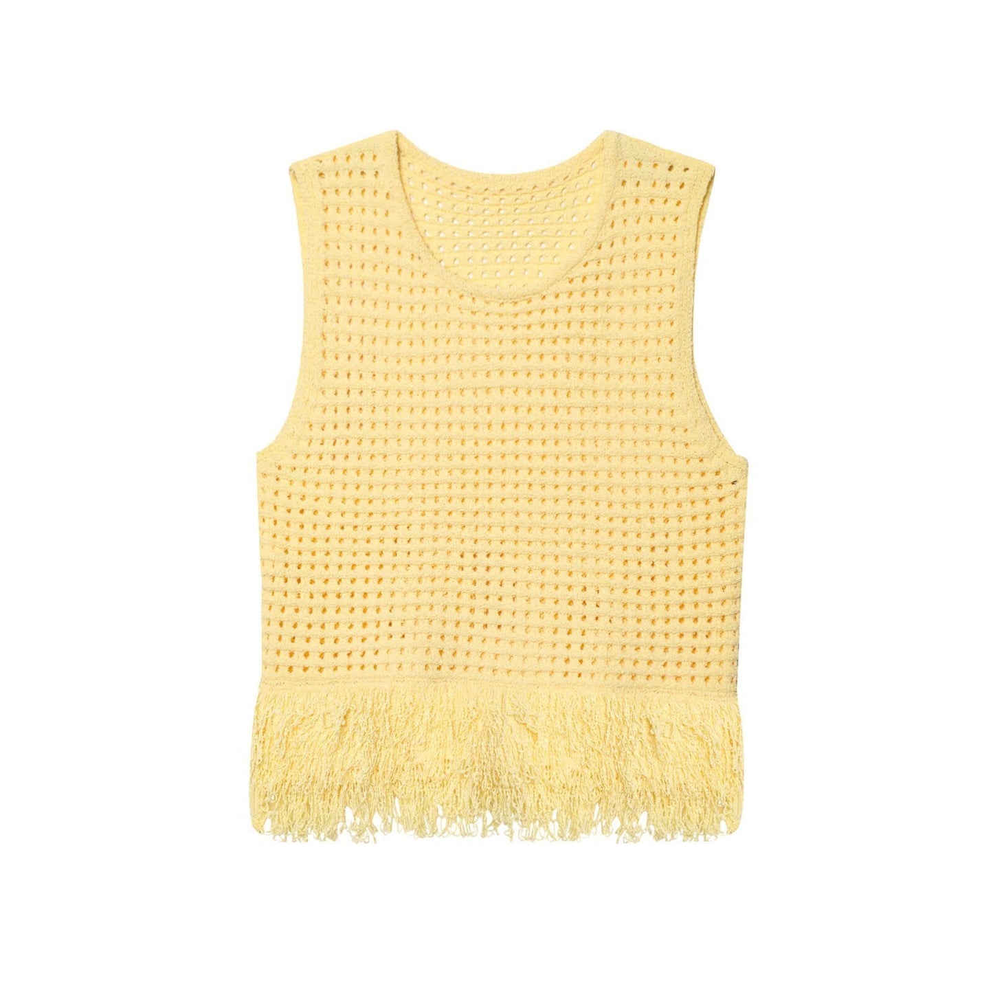 Women's Decorated Tassel Plaid Knitted Top
